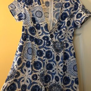 Blue and white romper